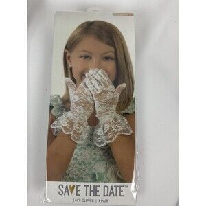 Child Size White Lace Gloves 1 pair - Wrist Length - Save the Date